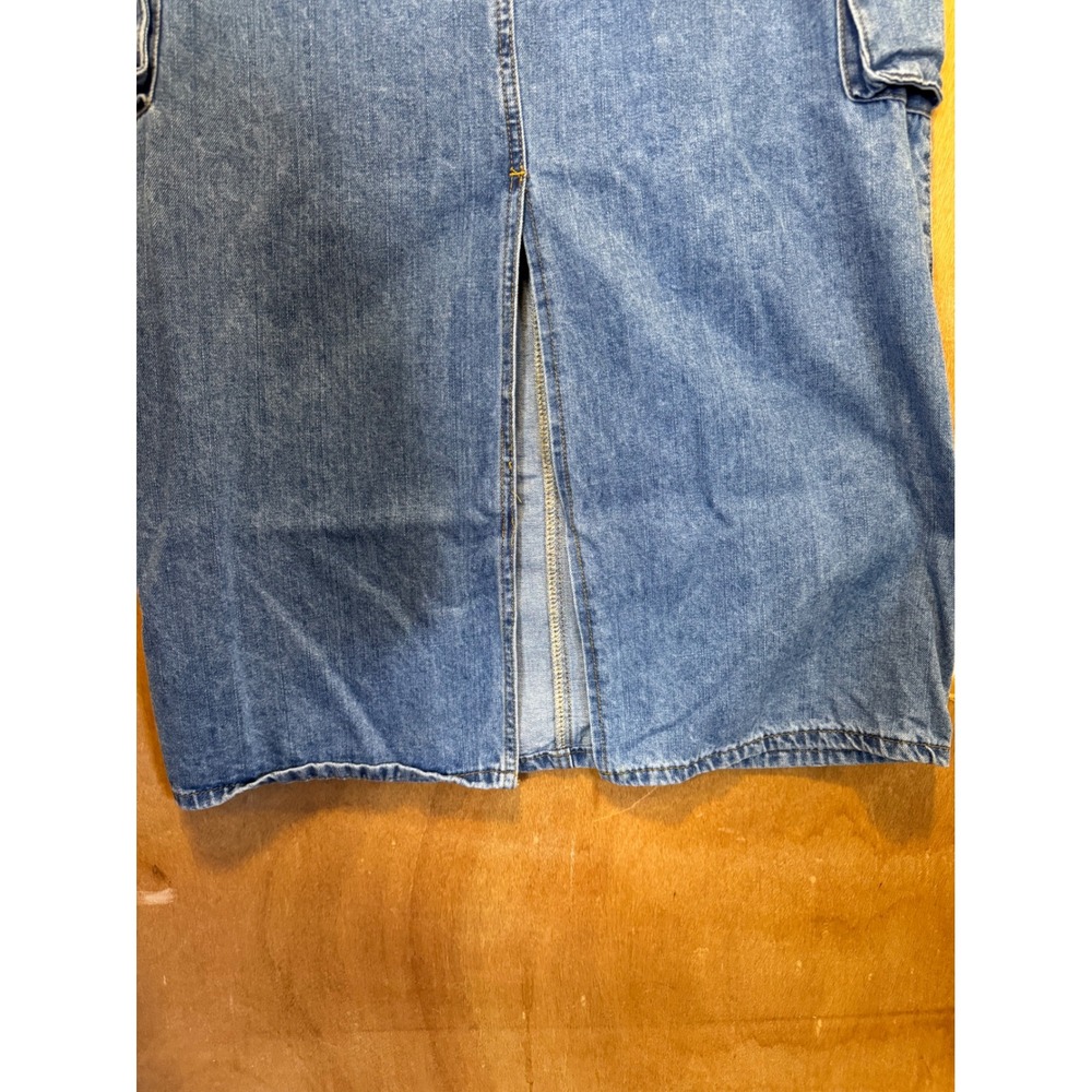 Forever 21 Womens Jean Cargo Denim Maxi Skirt Large Utility Pockets Back Slit - Picture 6 of 12